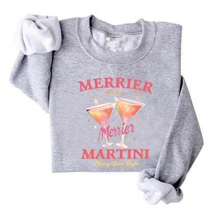 Damen Sweatshirt Cocktailmotiv Lässig Grau