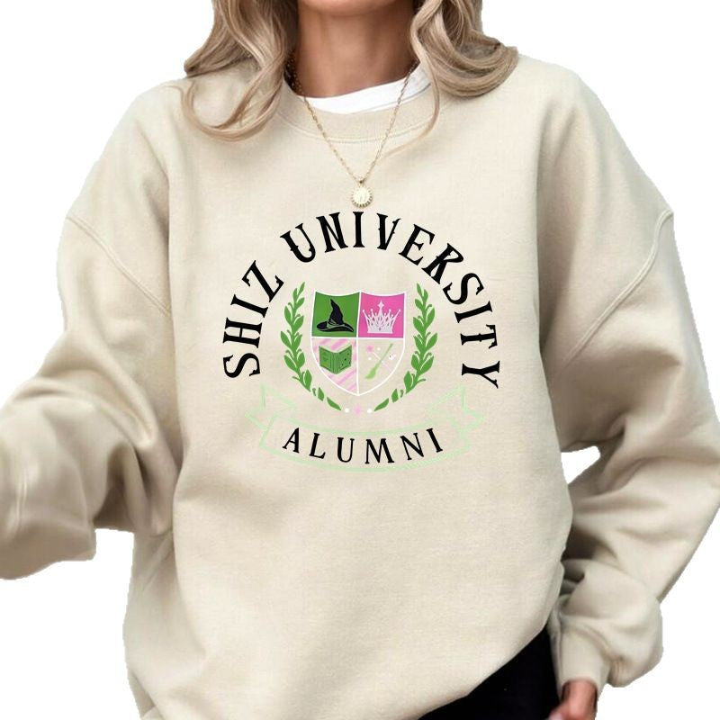 Damen Oversized Sweatshirt Universitätsemblem Lässig Grün