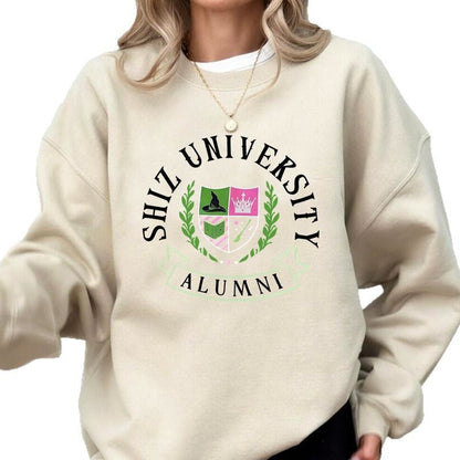 Damen Oversized Sweatshirt Universitätsemblem Lässig Grün
