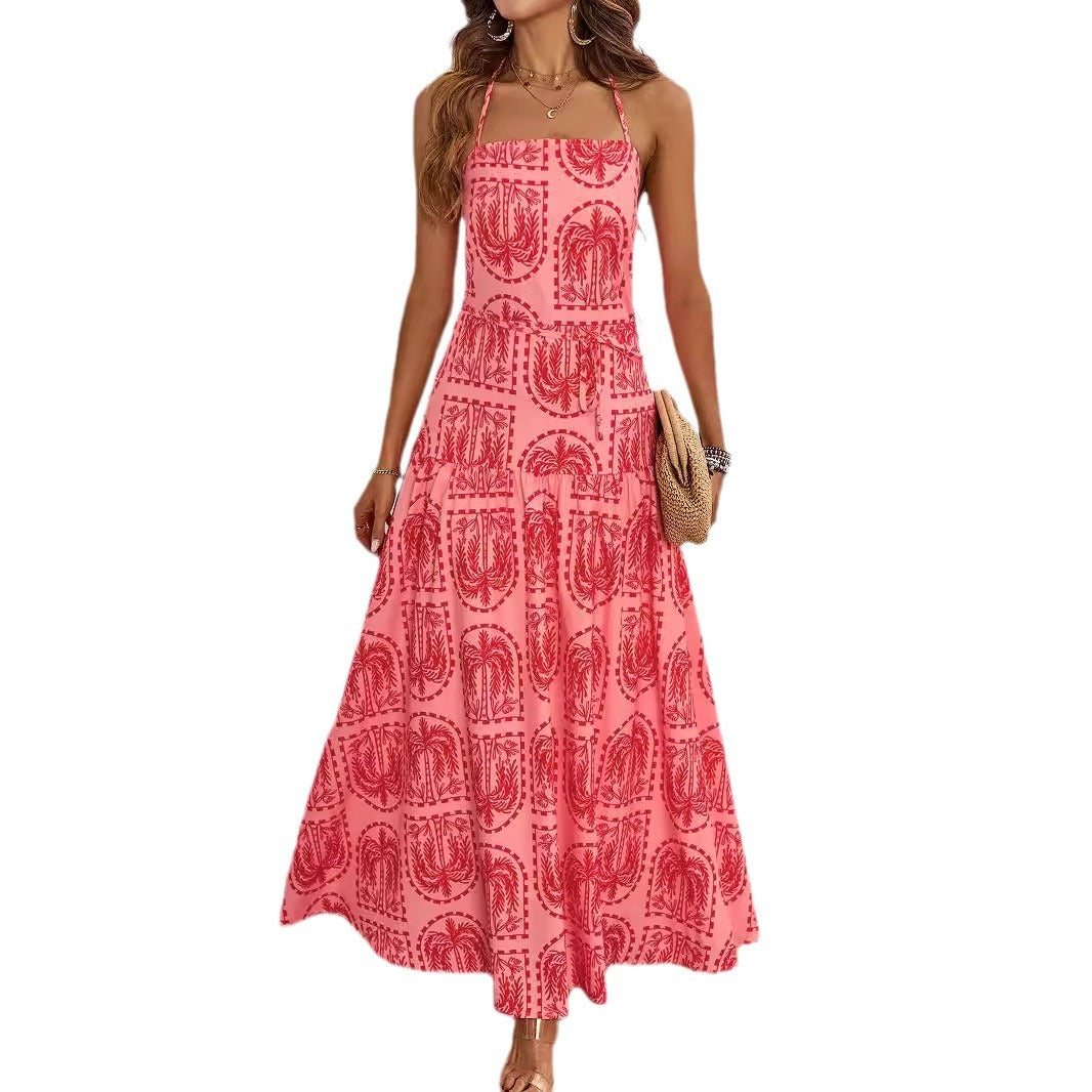 Damen Maxikleid Grafischer Druck Verstellbarer Hals