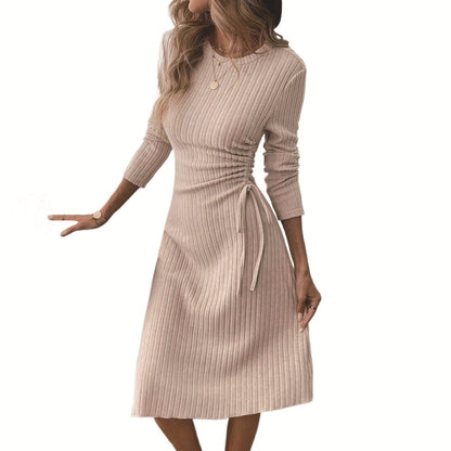 Damen Midikleid Raffungseffekt Bindegurt Norvielle