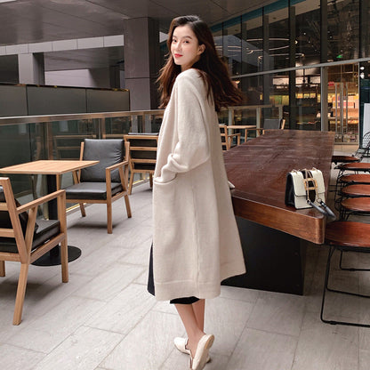 Damen Strickjacke Lässig Offener Schnitt Tiefen Taschen Beige