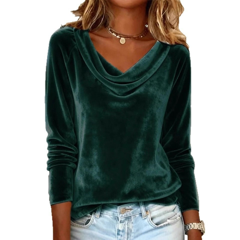 Damen Samt Pullover Elegantes Design Beige