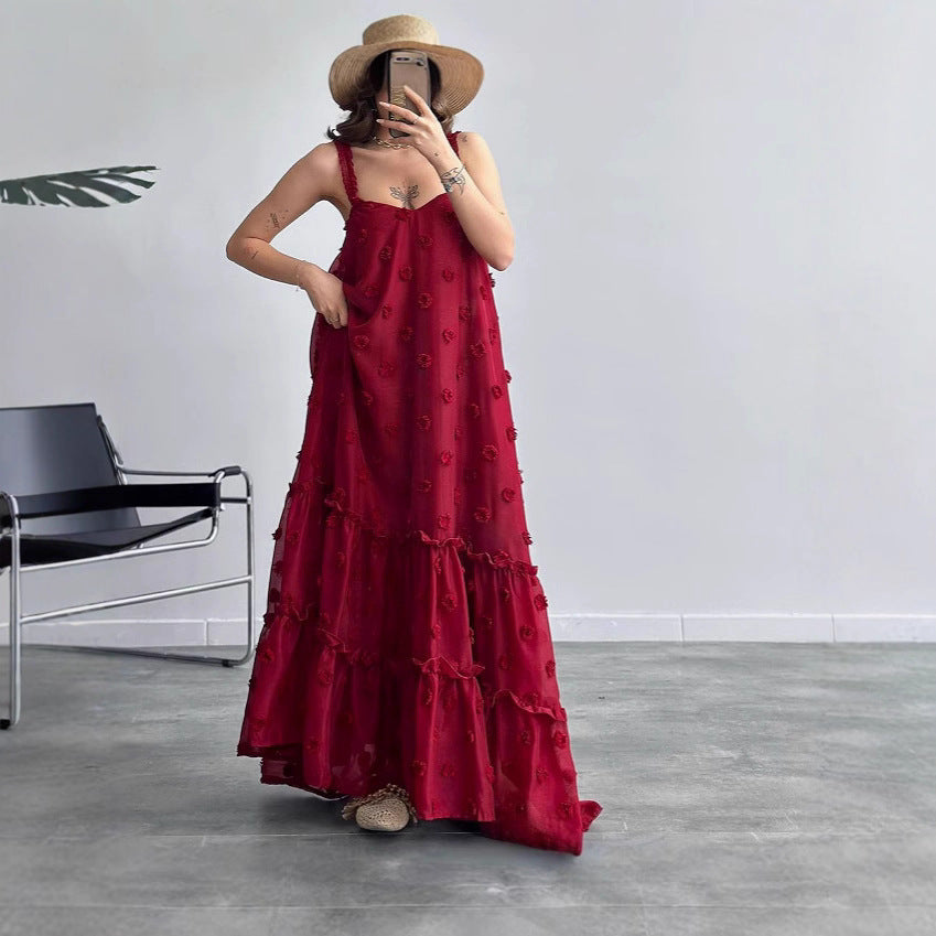 Damen Maxikleid mit Rüschen und Blumenapplikationen