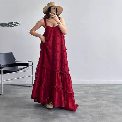 Damen Maxikleid mit Rüschen und Blumenapplikationen