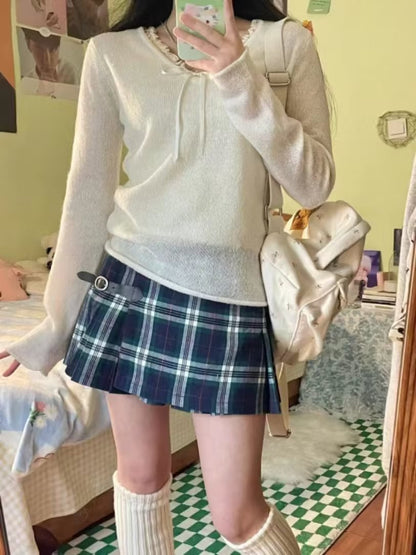 Damen Strickpullover Kragen Rüschen Norvielle