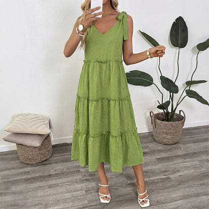 Damen Maxikleid Rüschendetails Träger Norvielle