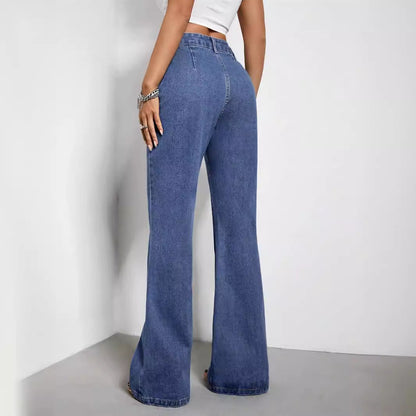 Damen High-Waist Jeans Weite Passform seitliche Taschen Lässig