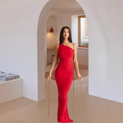 Damen Maxikleid Rückenfrei mit Bindebändern Elegant