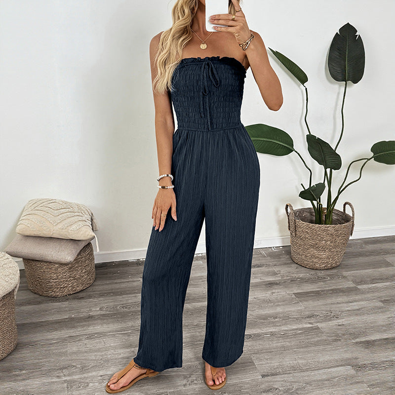 Damen Jumpsuit mit Gummibund und Verstellbarem Träger