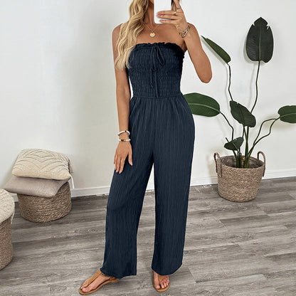 Damen Jumpsuit mit Gummibund und Verstellbarem Träger