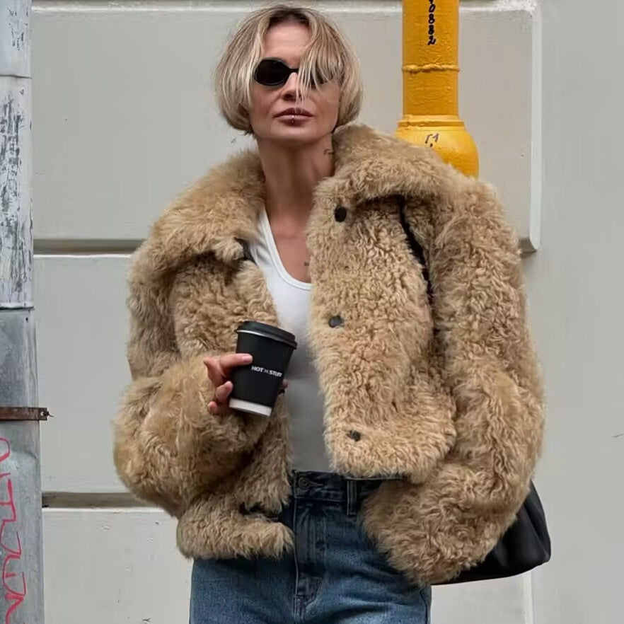 Damen Teddyjacke Kuschelig Knopfverschluss Norvielle - Norvielle
