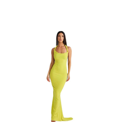 Damen Abendkleid Figurbetont Halterdesign schwingender Saum
