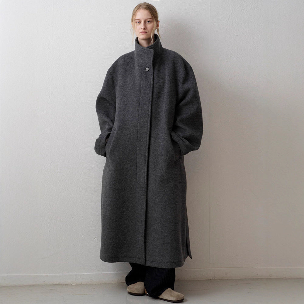 Damen Wollmantel Oversize Elegannt Schwarz - Norvielle