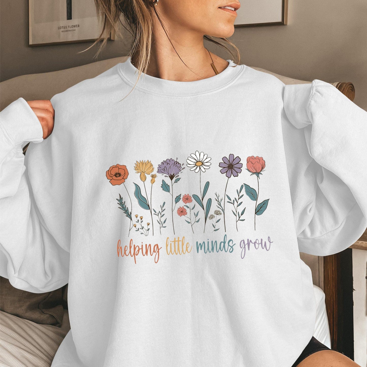 Damen Sweatshirt Voluminöse Ärmel Blumen Motiv Weiss
