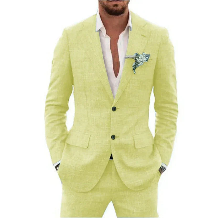 Herren Sommer Anzug Slim Fit Baumwolle Beige