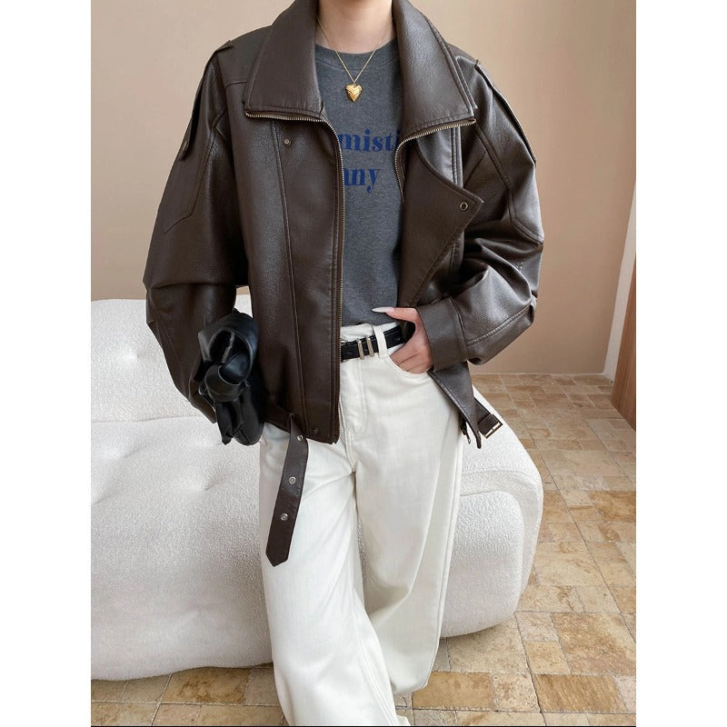 Damen Kunstlederjacke Oversized Dekorative Knöpfe Schwarz - Norvielle