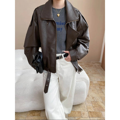Damen Kunstlederjacke Oversized Dekorative Knöpfe Schwarz - Norvielle