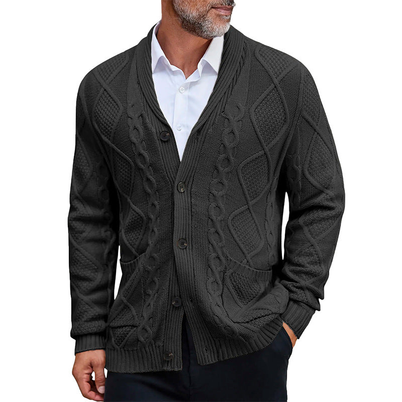 Herren Grobstrickjacke Elegantes Zopfmuster Warm Beige - Norvielle