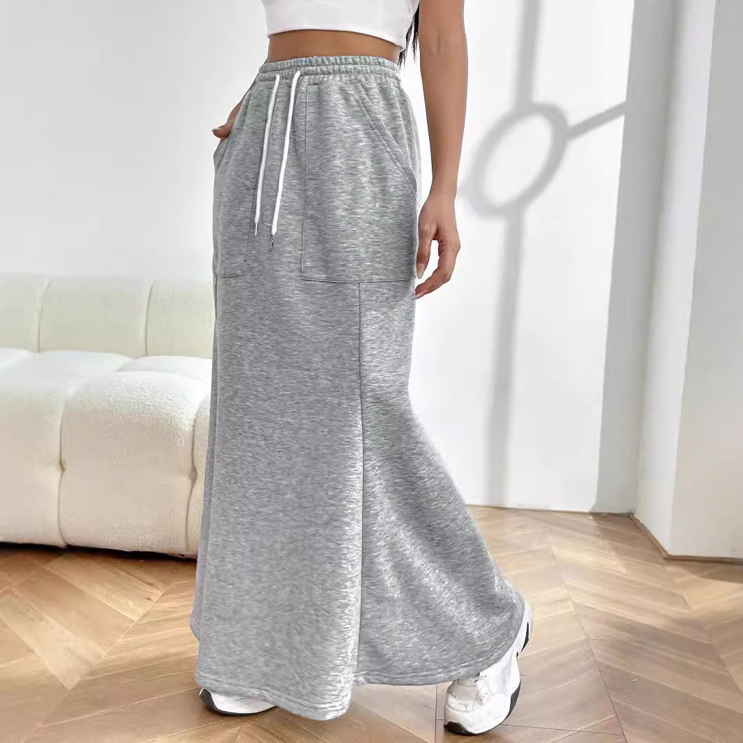 Damen Maxi-Rock Elastischer Bund Praktische Taschen