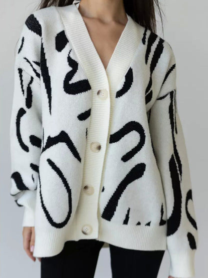 Damen Strickjacke Modernes Muster Elegante Knöpfe