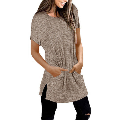Damen Langarm-Tunika Asymmetrisch Mit Taschen Beige