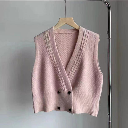 Damen Strickweste Zopfmuster Elegante Knöpfe Beige