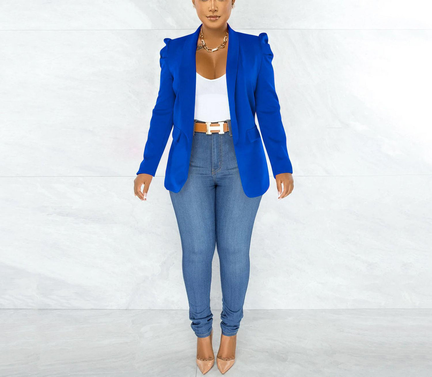 Damen Blazerjacke Puffärmel Tailliert Norvielle