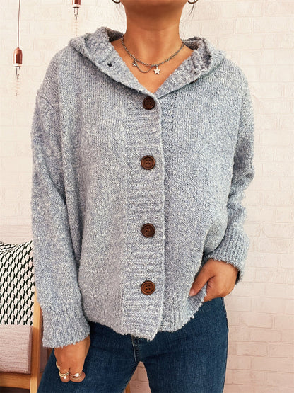 Damen Strickjacke Kapuze Knöpfe Norvielle