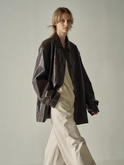 Damen Kunstlederjacke Übergroßer Schnitt Norvielle