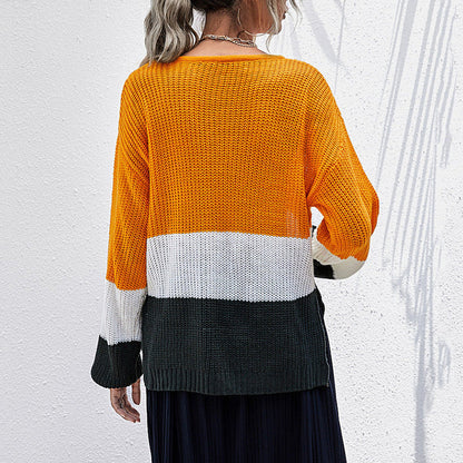 Damen Strickpullover Lässig Weit Blockstreifen Norvielle