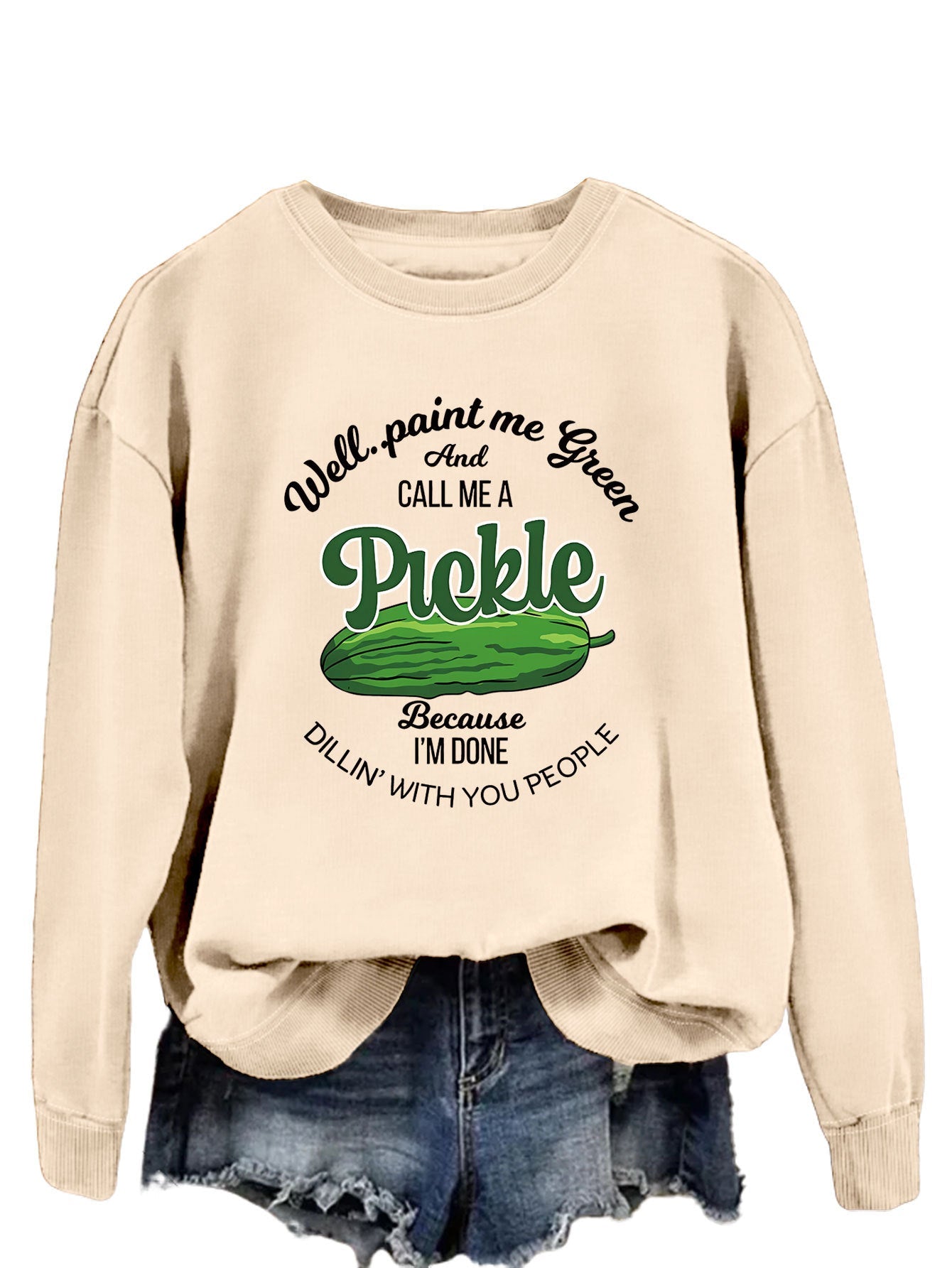 Damen Sweatshirt Gurkenmotiv Kreativer Druck Norvielle