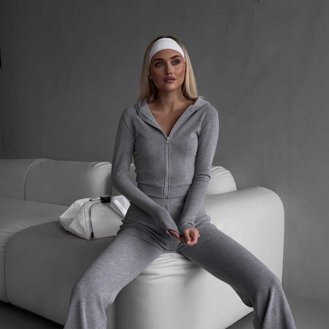 Damen Kapuzen-Set Hochtaillierter Bund Baumwolle Bequem