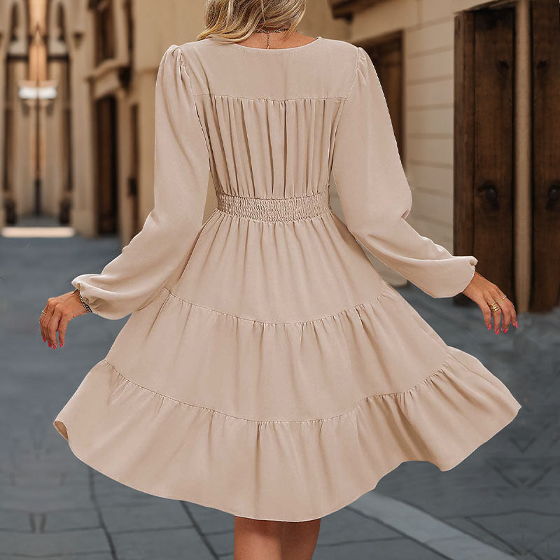 Damen Wickelkleid Knielang Rüschendetails Knopfverschluss Norvielle