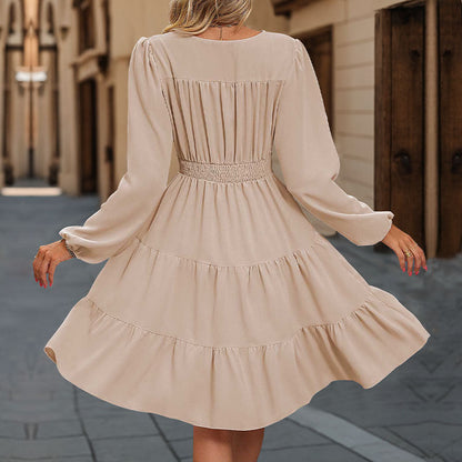 Damen Wickelkleid Knielang Rüschendetails Knopfverschluss Norvielle