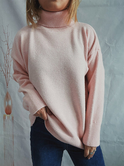 Damen Grobstrickpullover Hochkragen Locker Norvielle