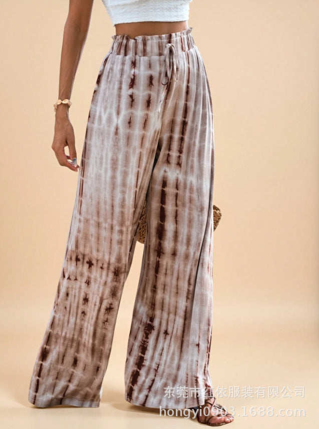 Damen Sommerhose Weit Batikmuster Elastischer Bund Norvielle