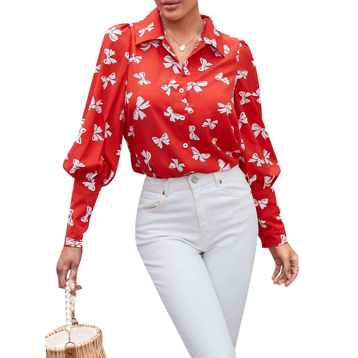 Damen Bluse mit Floralmuster und Puffärmeln Norvielle - Norvielle