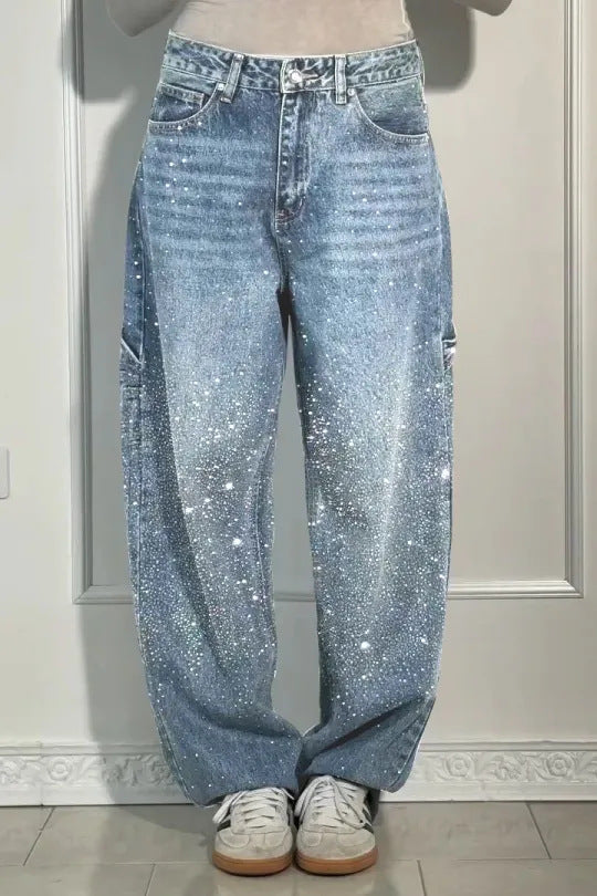 Damen Baggy-Jeans Norvielle Funkelnde Applikationen