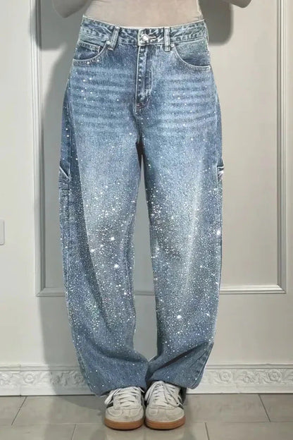 Damen Baggy-Jeans Norvielle Funkelnde Applikationen