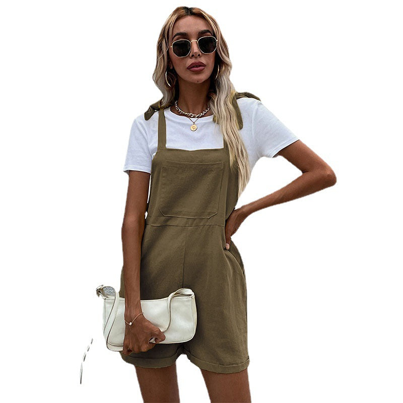Damen Latzshorts Praktische Taschen Verstellbare Träger Norvielle