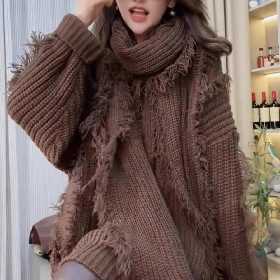 Damen Grobstrickpullover V-Ausschnitt Französer