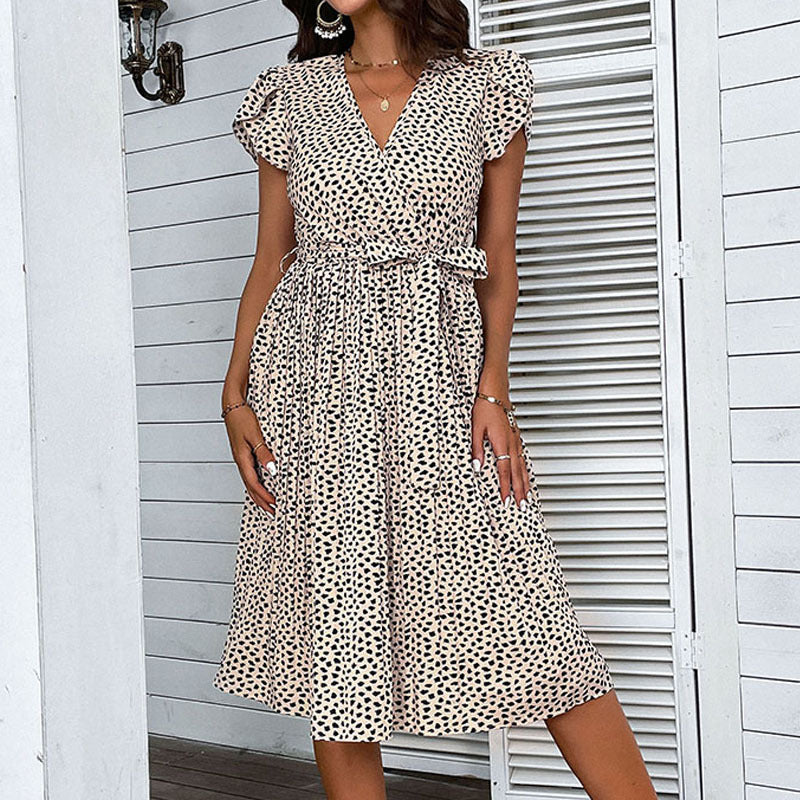Damen Wickelkleid Figurschmeichelnd Punktmuster Schwarz - Norvielle