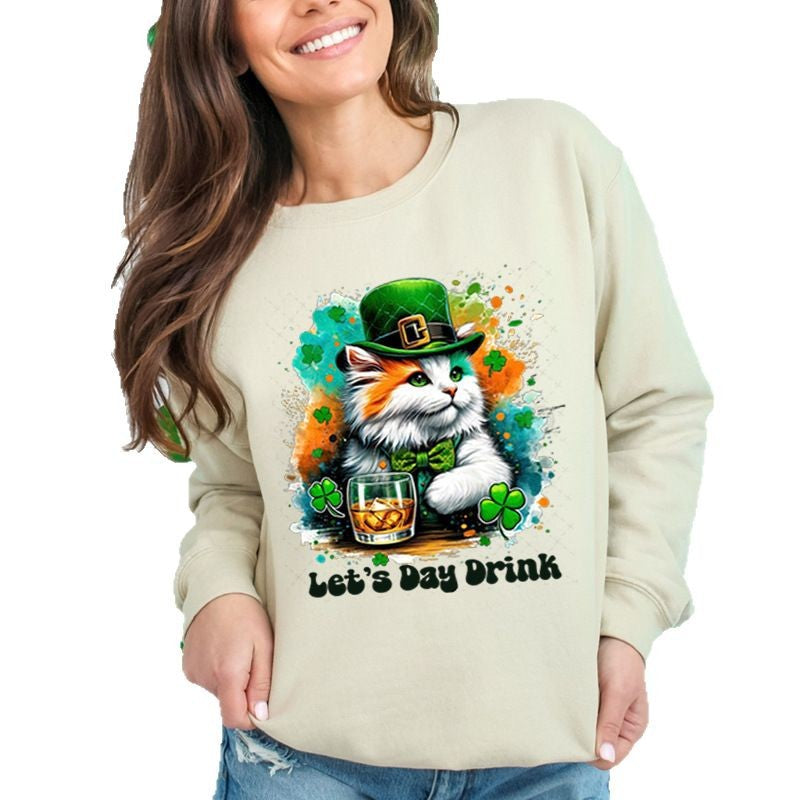 Damen Sweatshirt Katzenmotiv Lustig Weiß