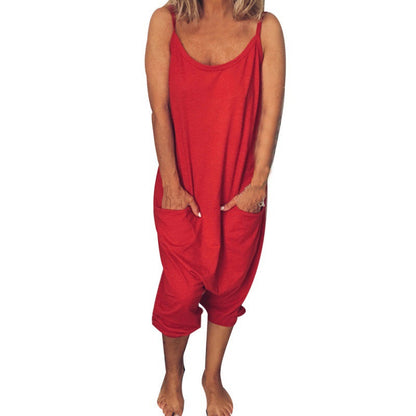 Damen Jumpsuit mit Taschen Spaghettiträgern Beige Norvielle