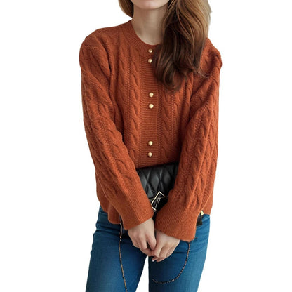 Damen Grobstrickjacke Kabelmuster Dekorative Knöpfe Norvielle