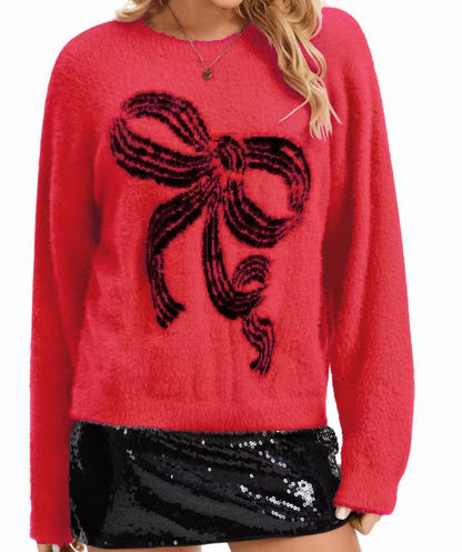 Damen Pullover Weiches Material Schleifenmuster Norvielle