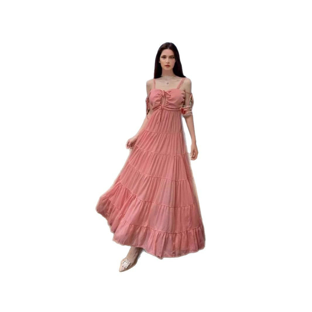 Damen Maxikleid Schulterfrei Rüschen Design Norvielle