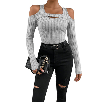 Damen Langarm- Strukturiert V-Ausschnitt Cut-Out-Details Norvielle