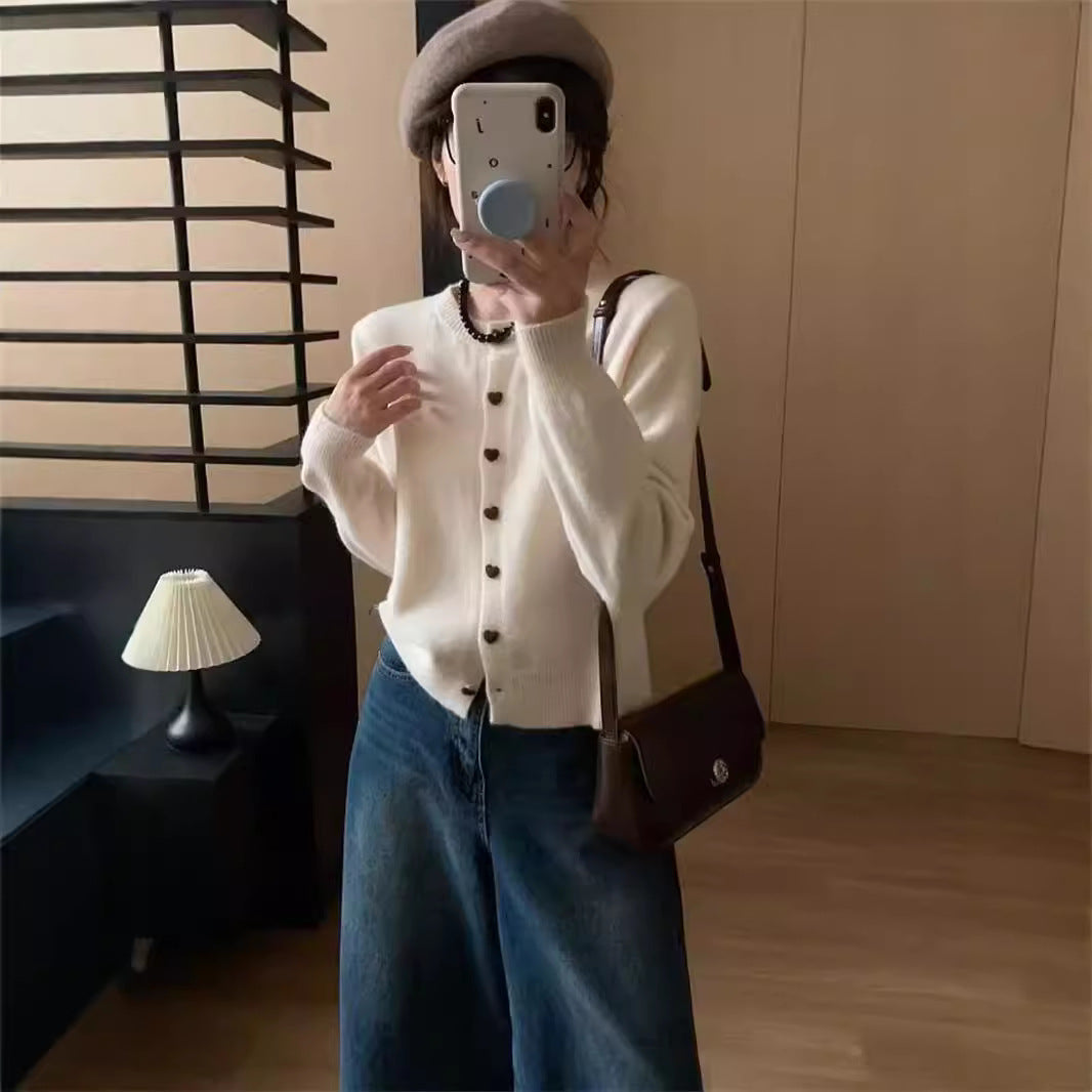 Damen Strickcardigan Weich Rippstruktur Knöpfe Beige